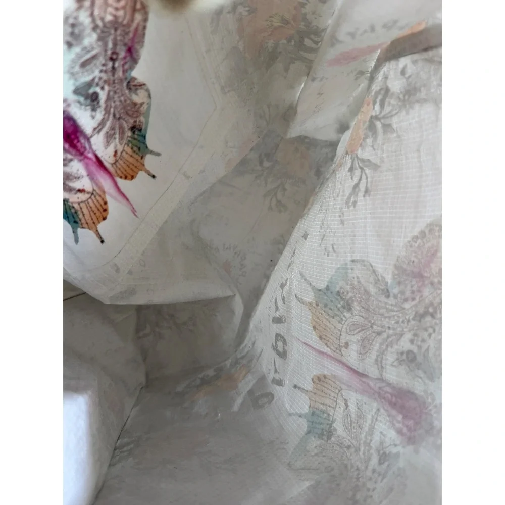 Papaya Art Butterfly Floral‎ Reusable Tote Bag Woven Shopper White Boho